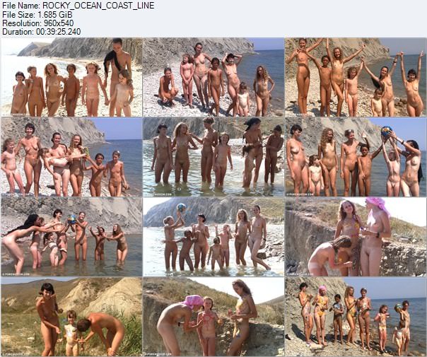 Family nudism video - Rocky ocean coast line