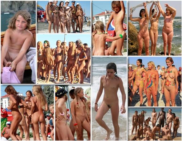 Young nudists photo - Group beach and splash
