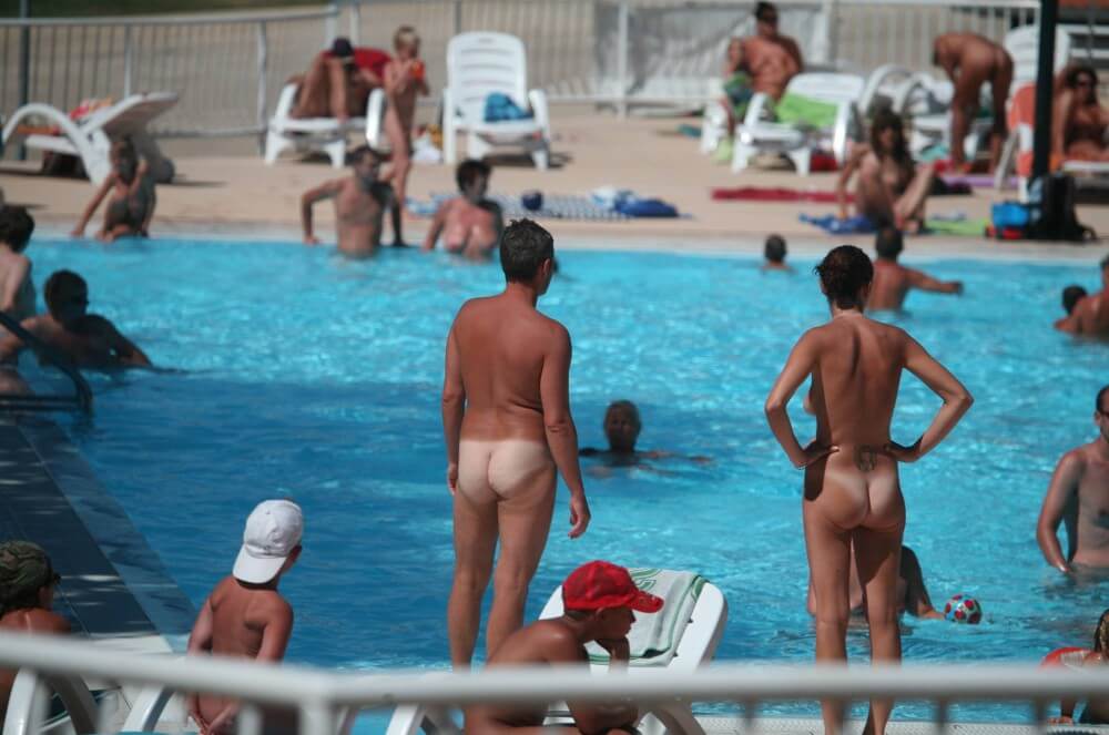 Pool-Shore Group Exercise - Naturism and nudism value openness of mind and body
