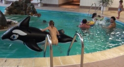 Indoor dolphin ride Full HD - A spontaneous movement toward nudity